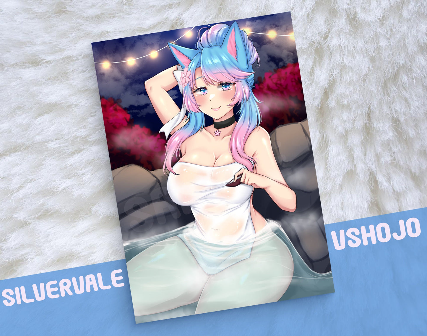 Silvervale Onsen - VSHOJO Art Print ｜ A6/A5/A4 Size ｜Glossy Vtuber Anime Waifu Poster